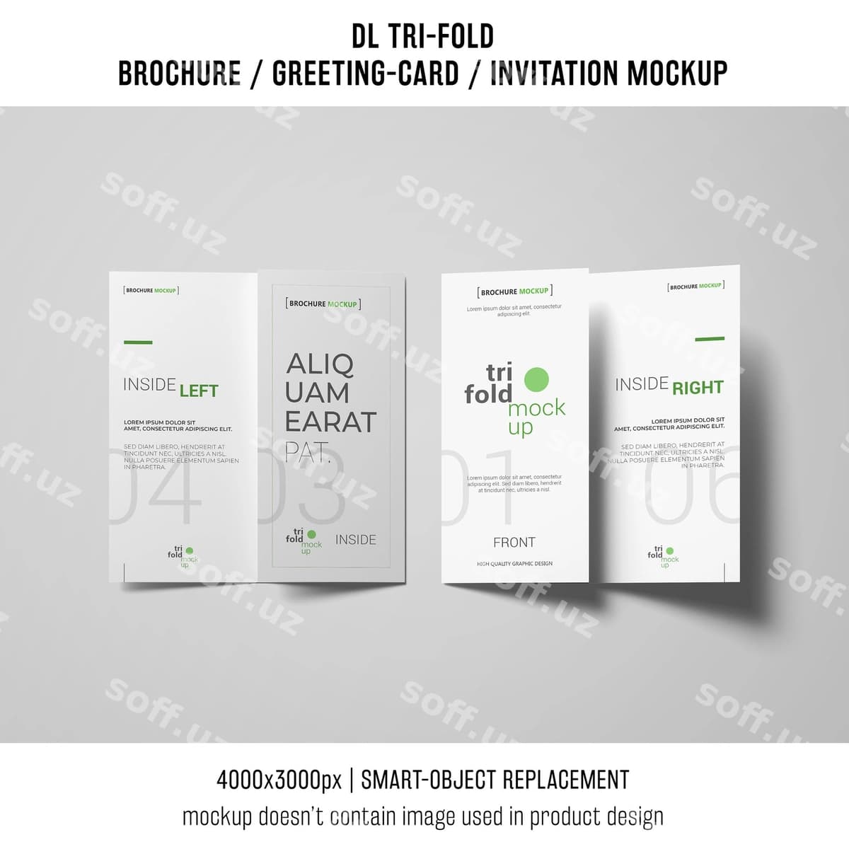 Ikki uch qismlık broshyr taklif namunasi | Two trifold brochure invitation mockup
