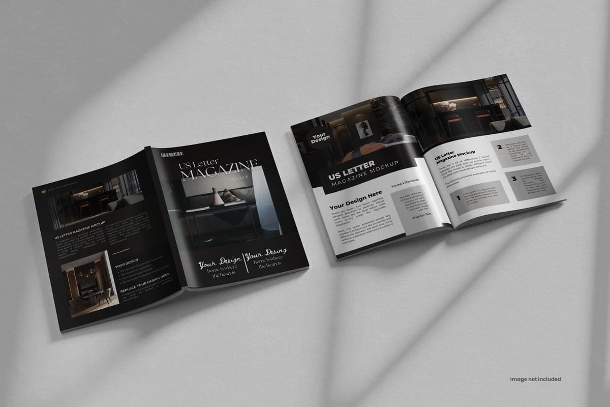 Ochiq ko'rinishda bizga xat jurnali maketi | Open view cover us letter magazine mockup