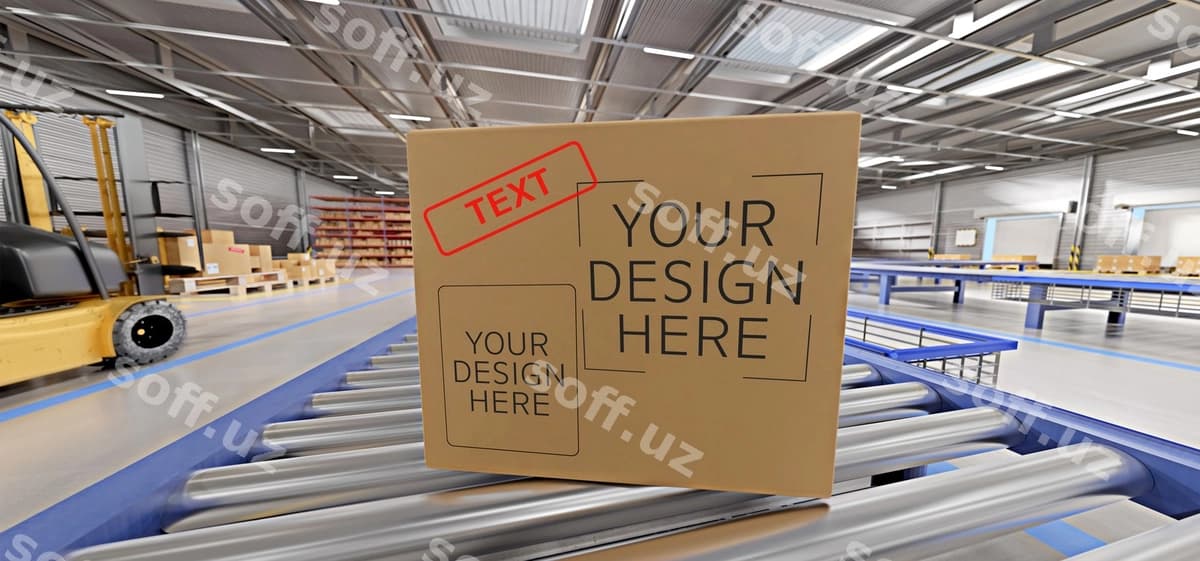 Ko'rish ombor karton qutisi namunasi | View warehouse cardboard box mockup