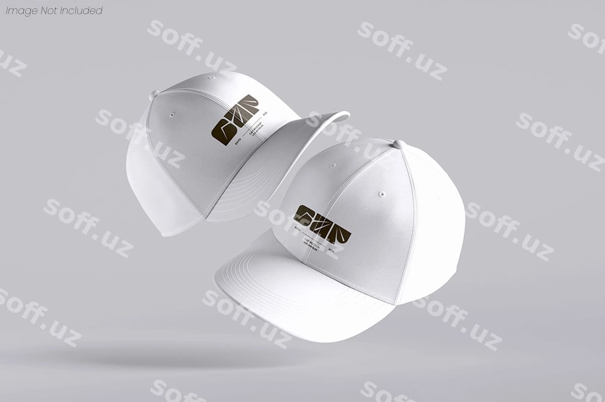 Logotipli oq beysbol qalpoqlari maketi | White baseball caps mockup with logo