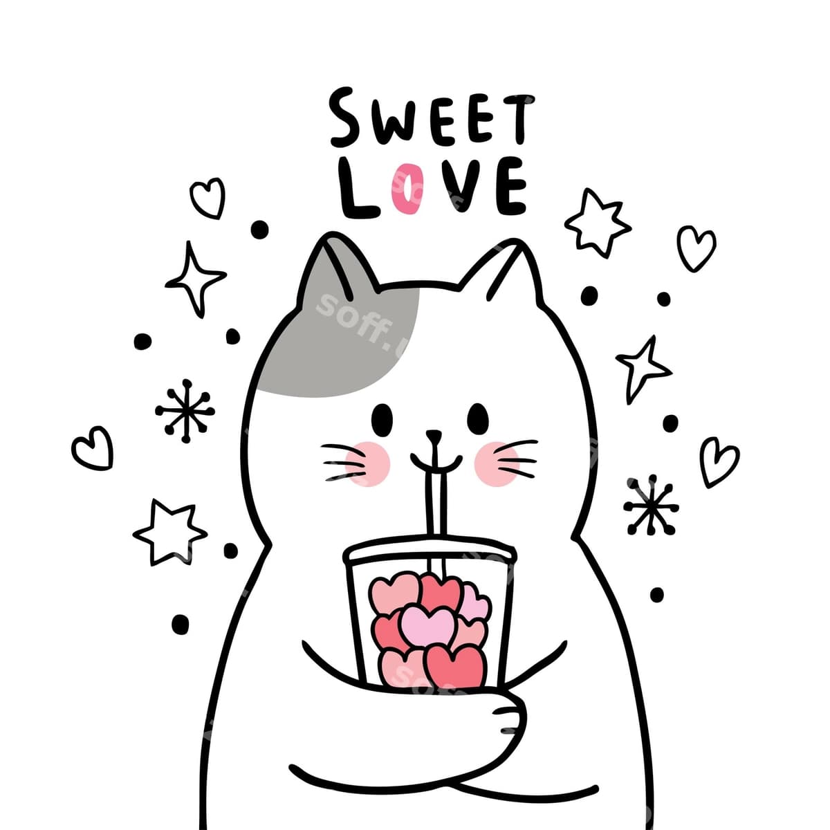Oq mushuk shirin yuraklar stakani ichyapti. | White cat drinking sweet hearts glass