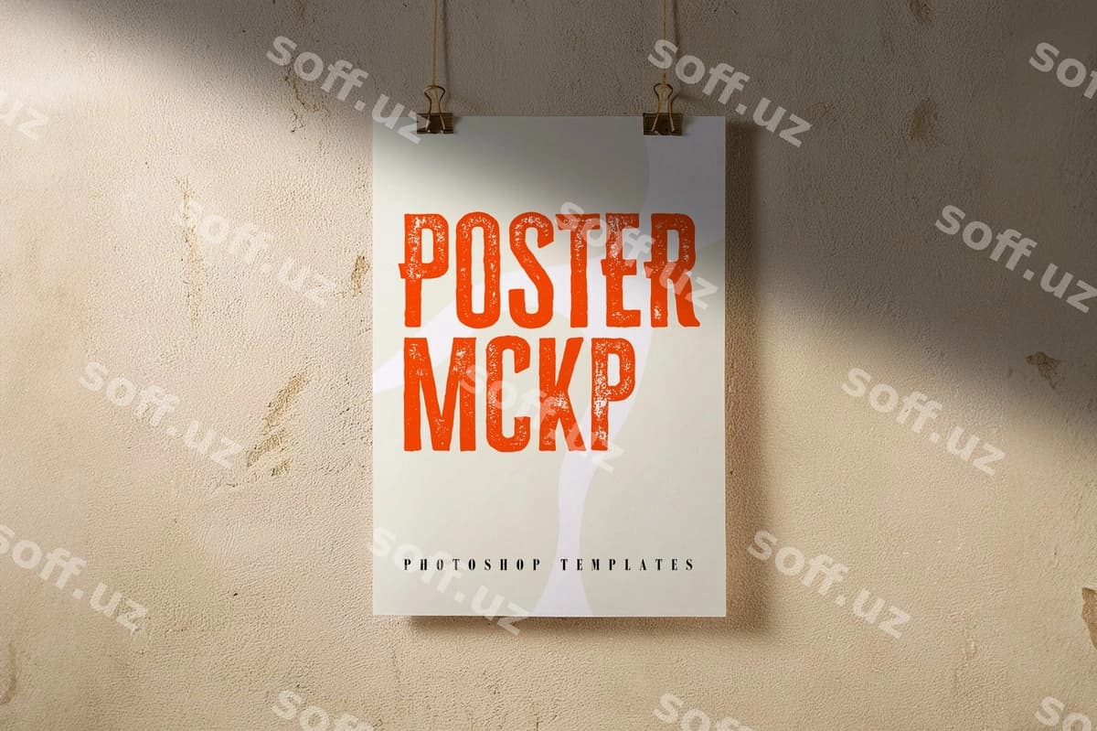 Oq qog'ozdagi poster mockupi | White paper hanging poster mockup