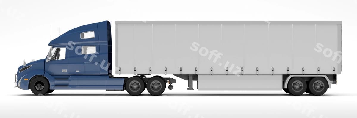 Oq yarım avtomobil ko'k treylır tomoni | White semi truck with blue trailer side