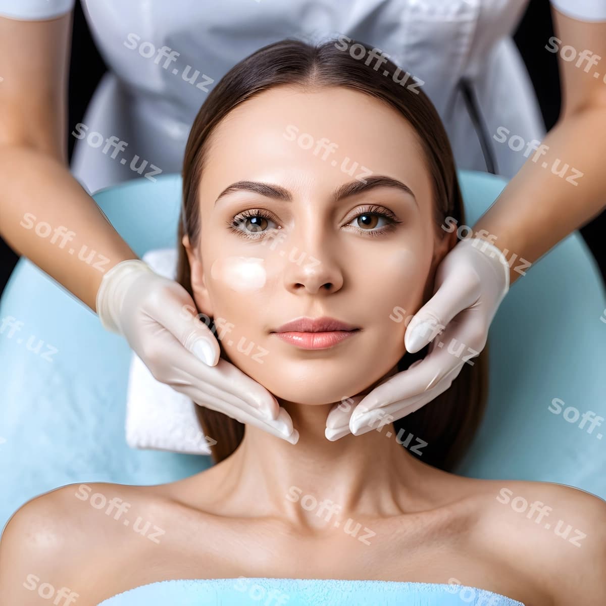 Ayol yuz mashg‘ulotini qabul qilmoqda | Woman receiving facial treatment