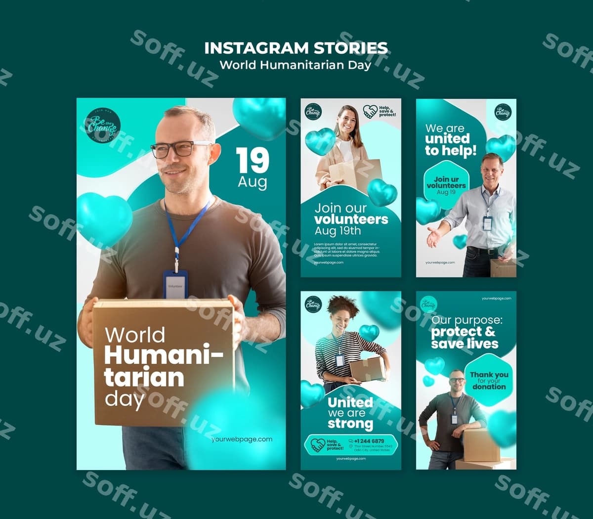 Dunyo insonga me'moniy kun shablon dizayni | World humanitarian day template design