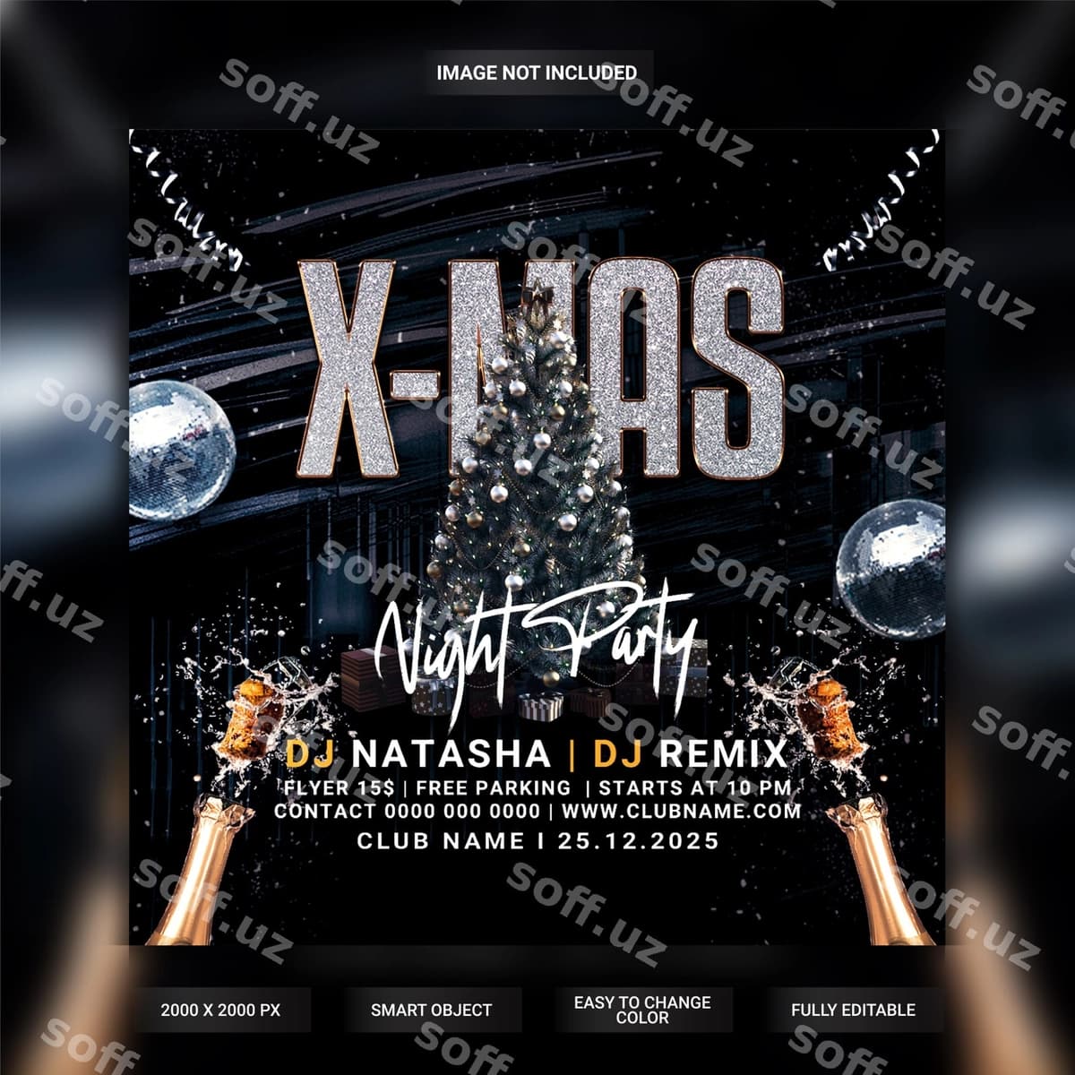 Xmas bayram to'yga flyer shabloni | Xmas celebration party flyer template