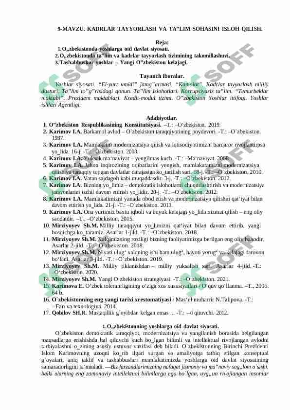 KADRLAR TAYYORLASH VA TA‟LIM SOHASINI ISLOH QILISH.