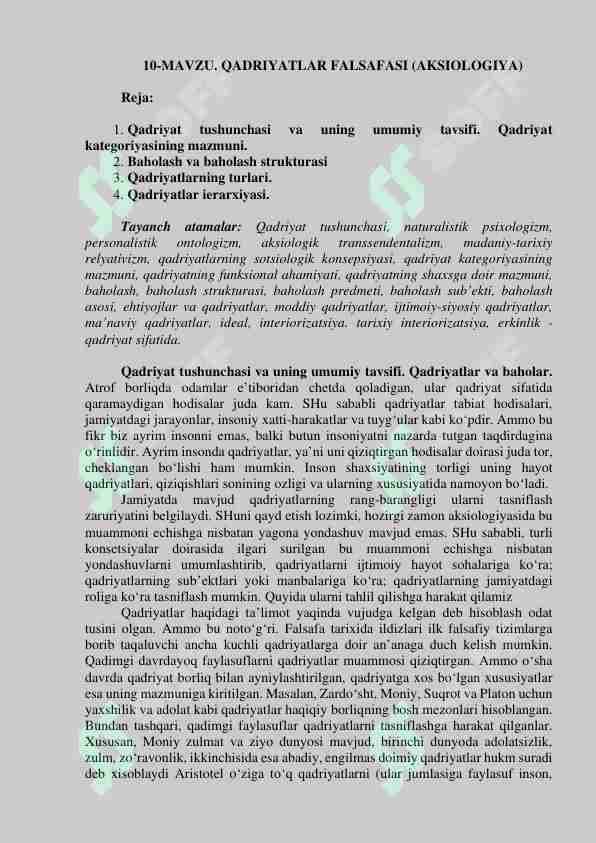 QADRIYATLAR FALSAFASI (AKSIOLOGIYA)