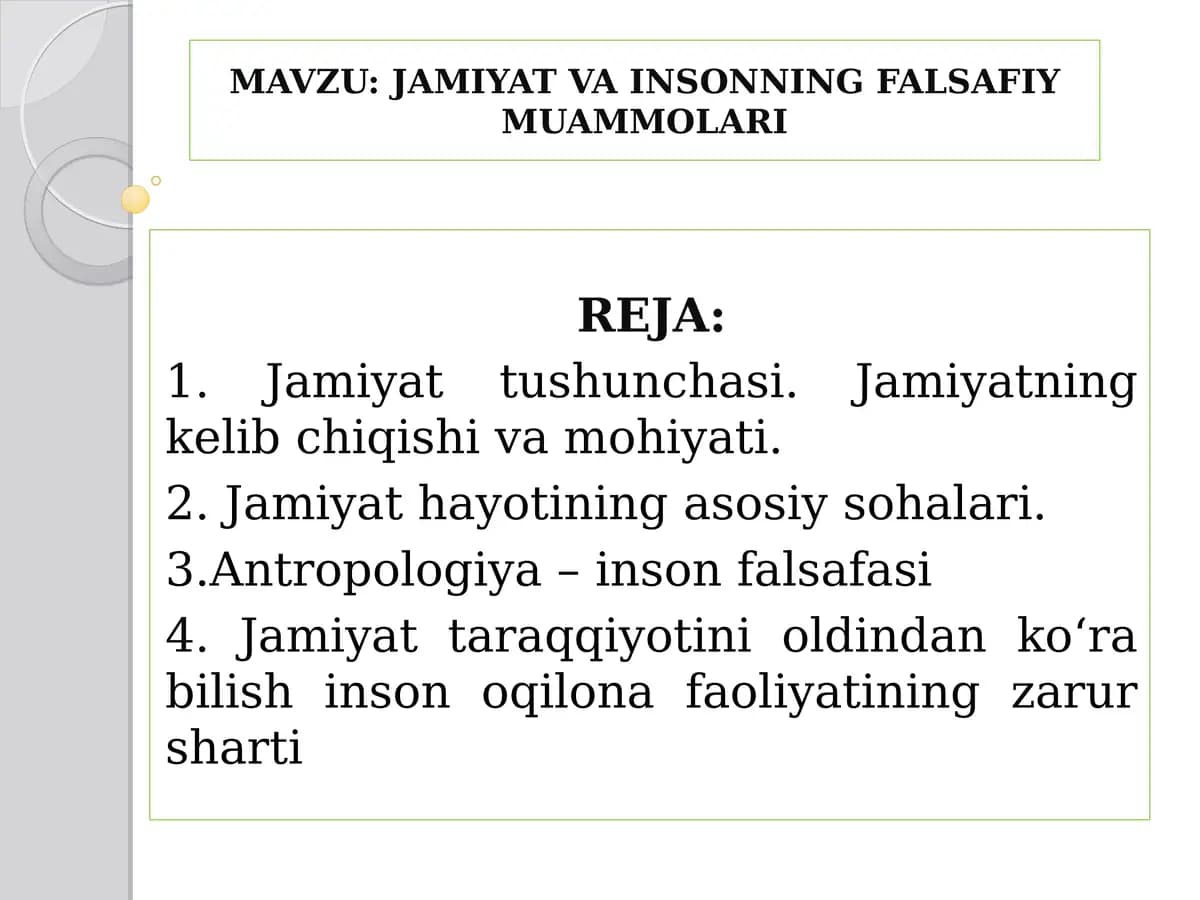 Jamiyat va insonning falsafiy muammolari
