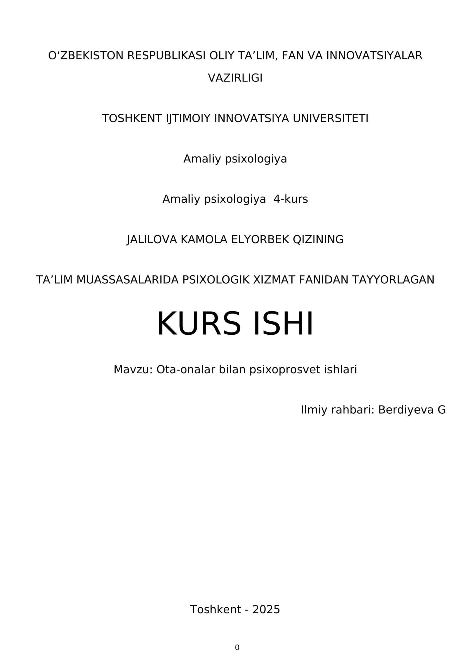 Ota-onalar bilan psixoprosvet ishlar
