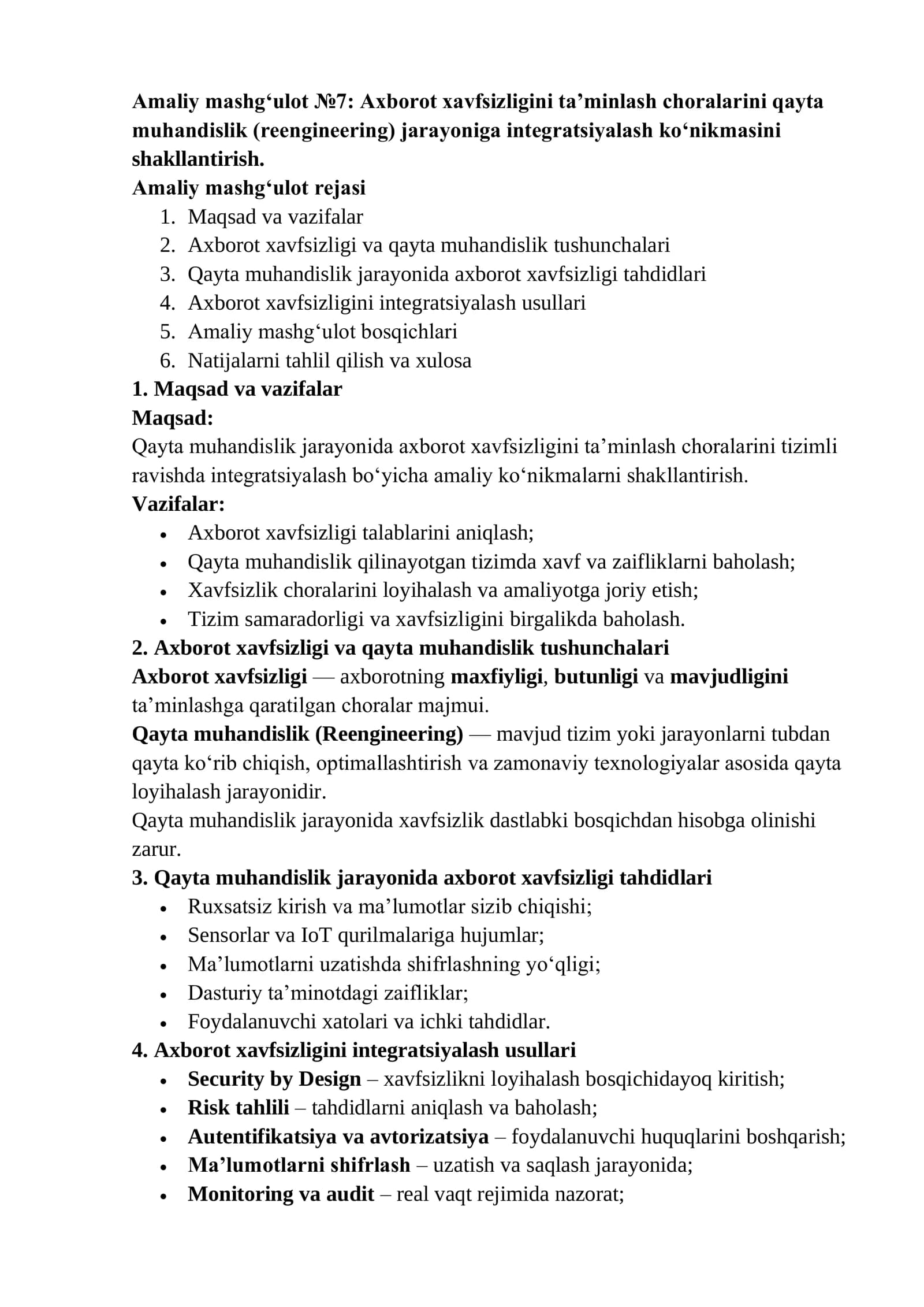 Axborot hafsizligi chorlarni qayta muhandislik