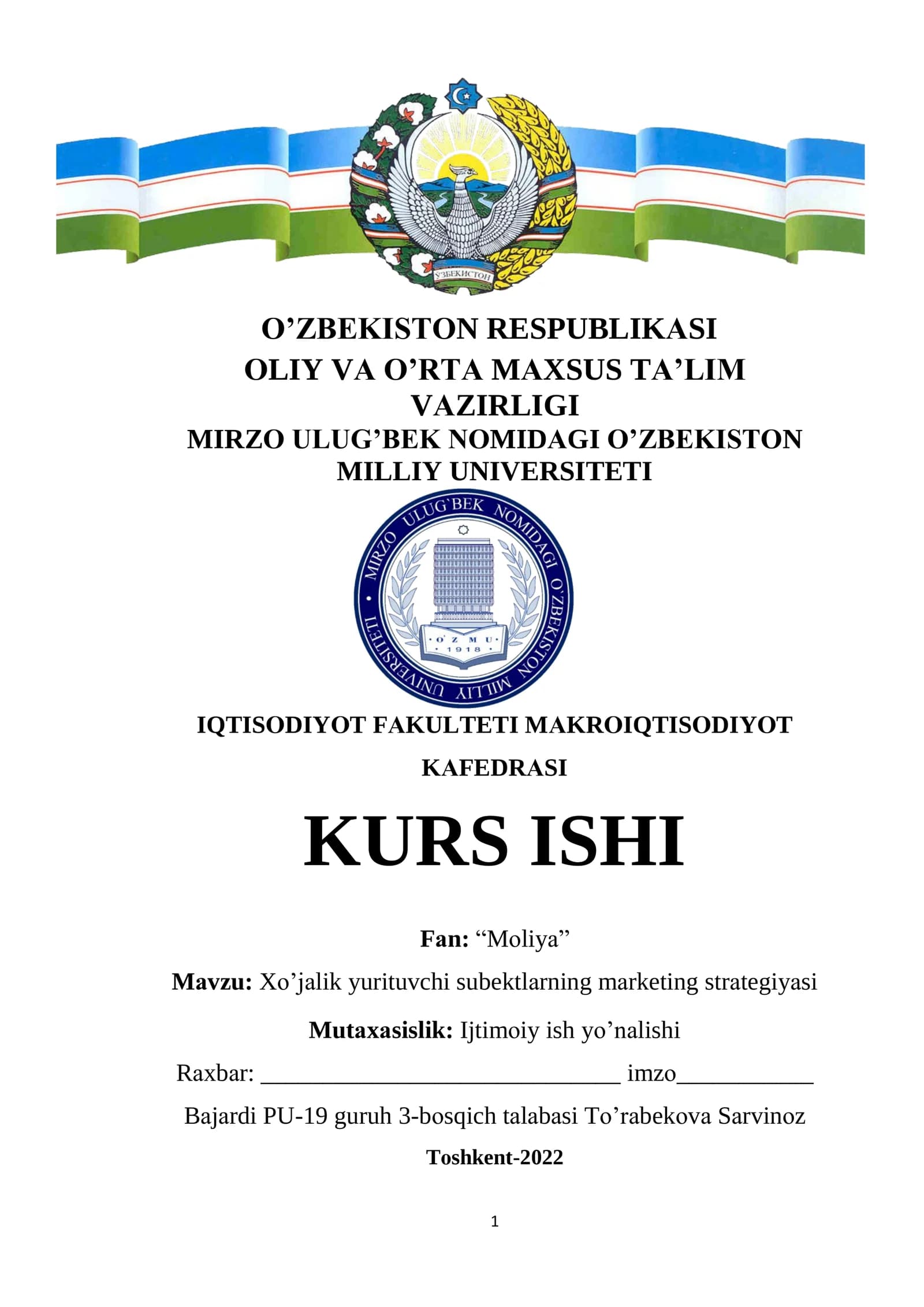 Xo'jalik subyektlarining moliyaviy iqtisodiy marketing strategiyasi
