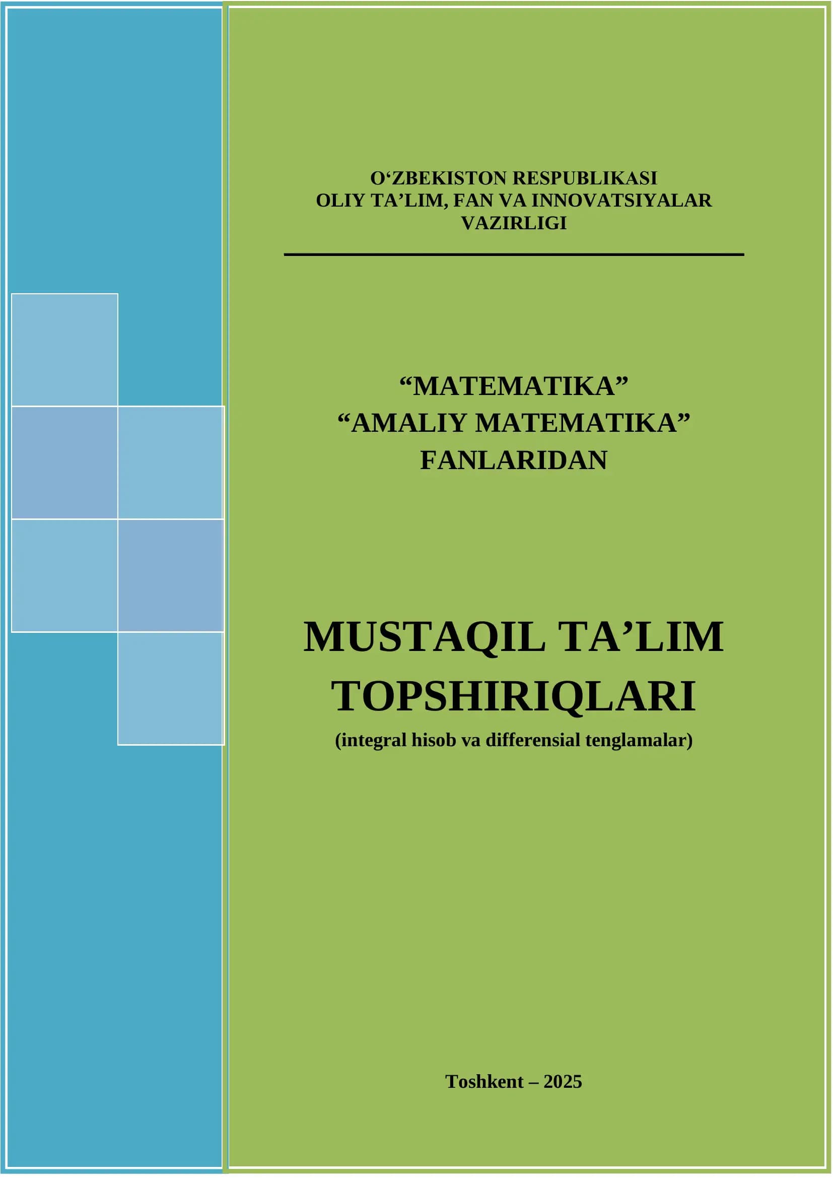 Mustaqil ta'lim topshiriqlari (integral hisob va differensial tenglamalar)