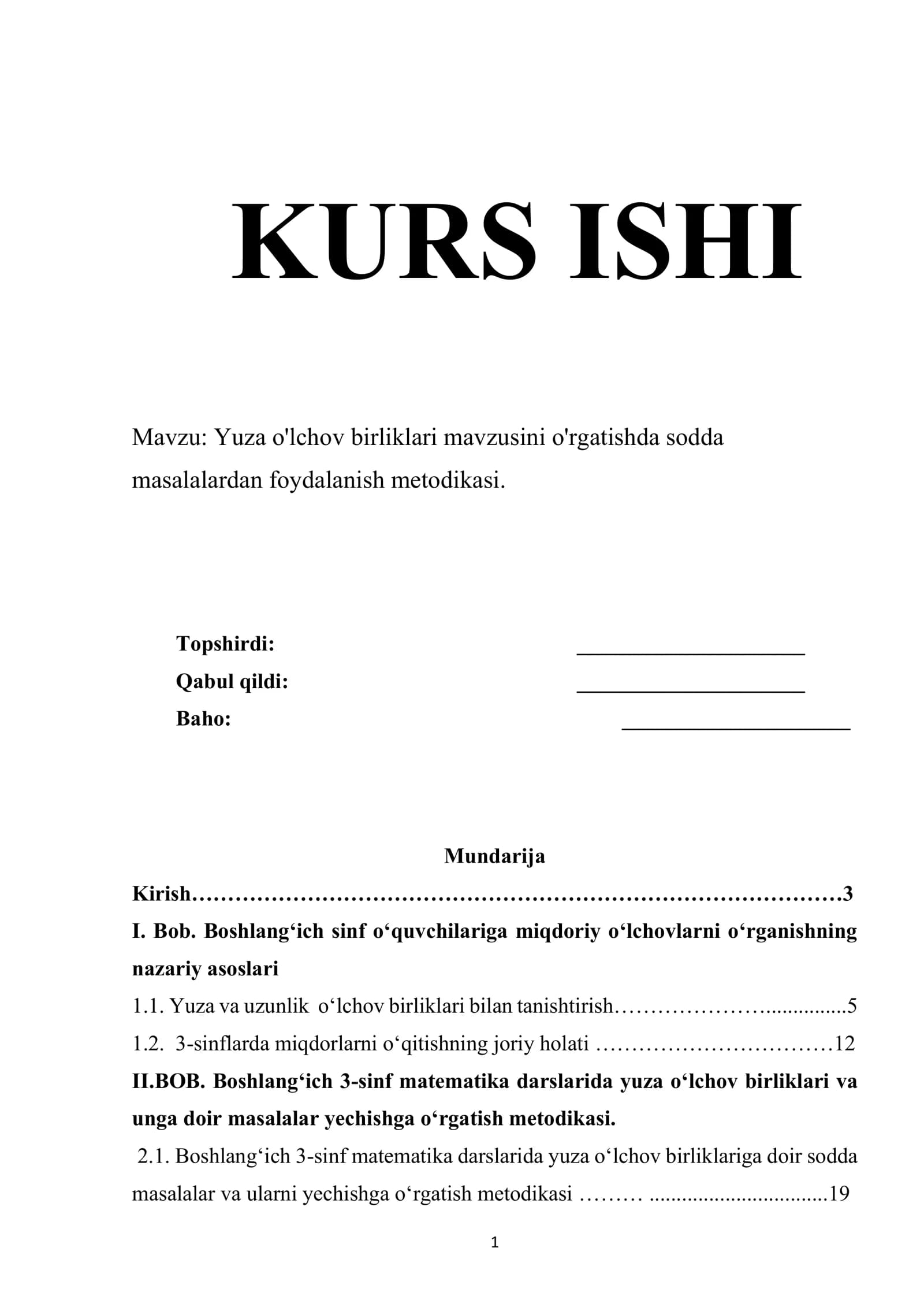 Boshlang'ich sinflarni tayyorlash matematika
