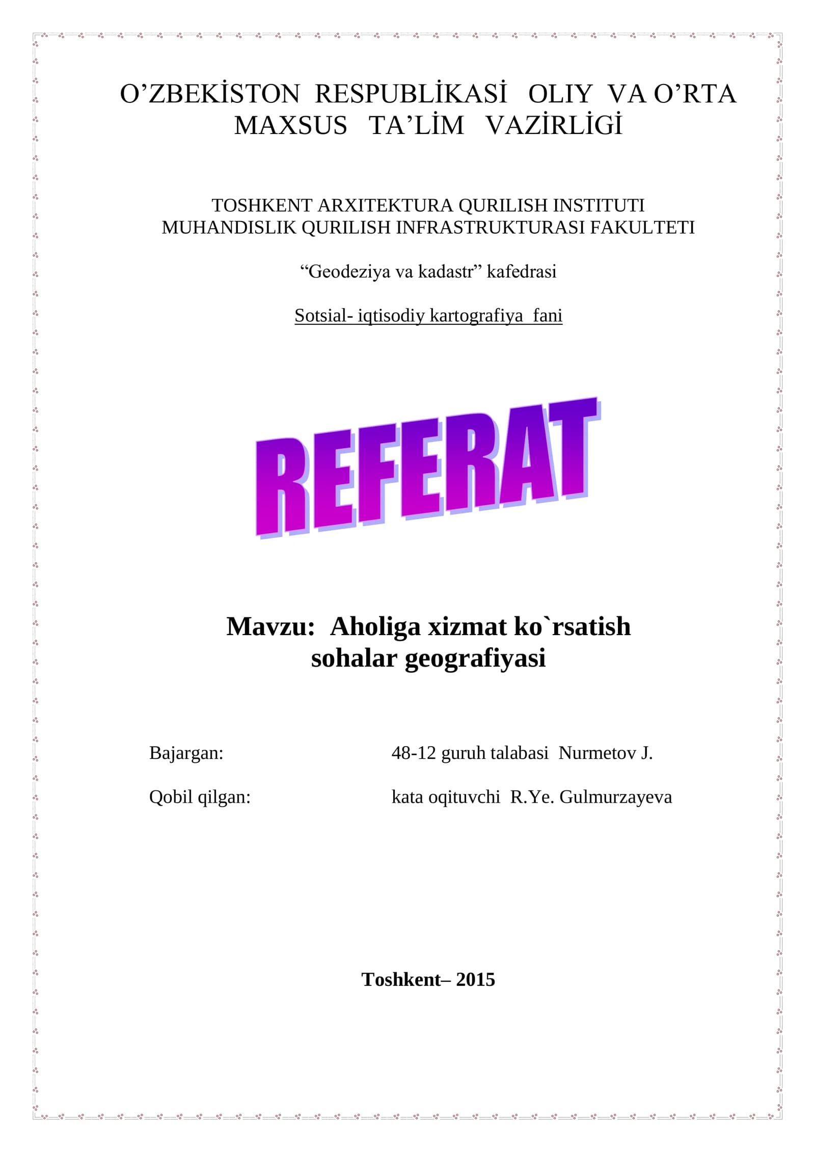 Aholiga xizmat ko`rsatish