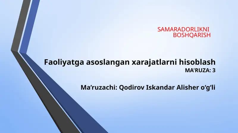 Faoliyatga asoslangan xarajatlarni hisoblash