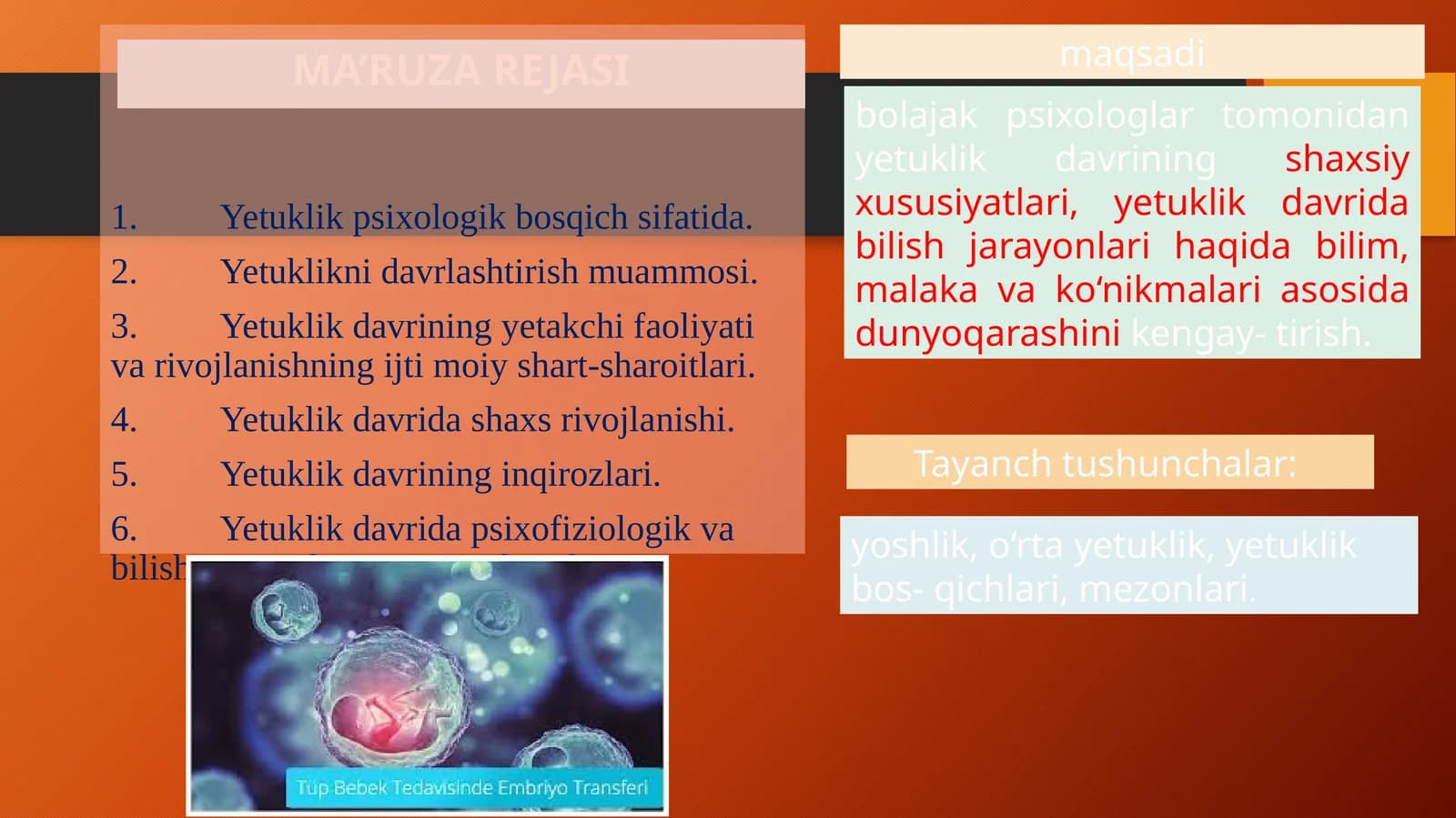 yetuklik psixologik bosqich sifatida, davrlashtirish muammos