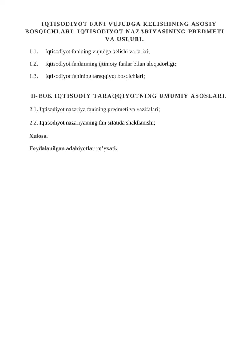 Iqtisodiyot fanining vujudga kelishining nazariy asoslari. Iqtisodiyot nazariyasining asosiy predmeti