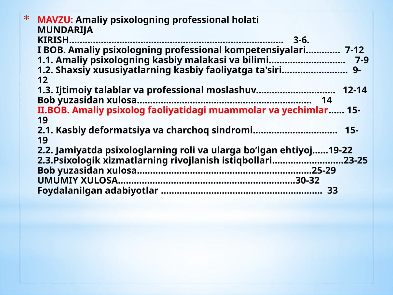 Amaliy psiologning professional holati