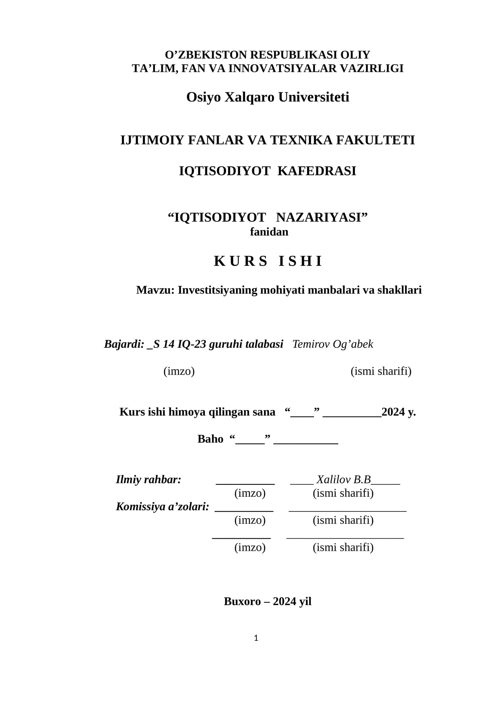Investitsiyaning mohiyati, manbalari va shakllari
