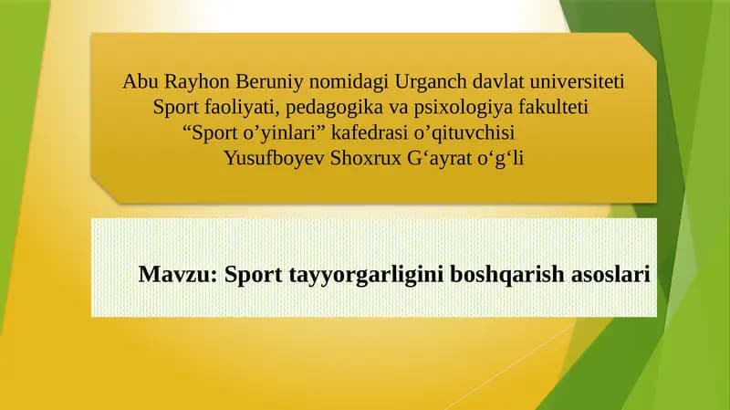 Sport tayyorgarligini boshqarish asoslari