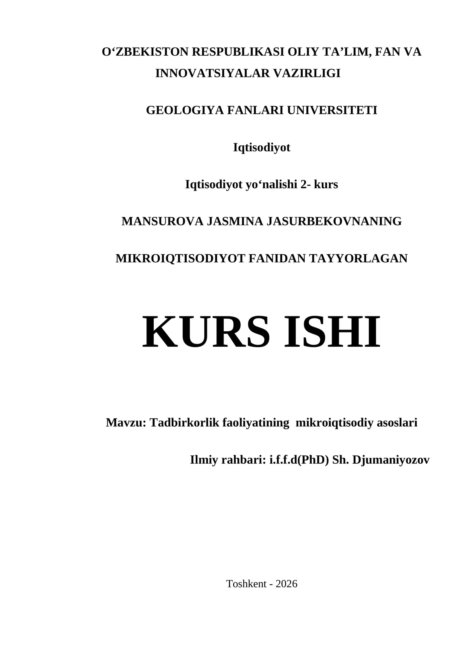 Tadbirkorlik faoliyatining makroiqtisodiy asoslari