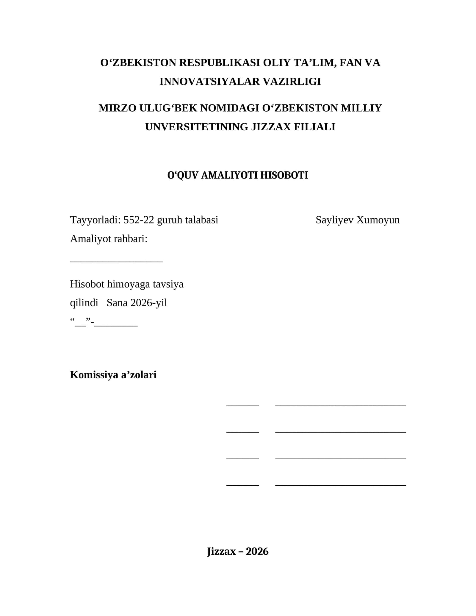 O‘QUV AMALIYOTI HISOBOTI