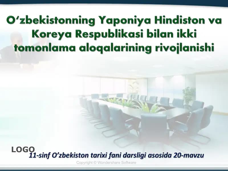 Oʻzbekistonning Yaponiya Hindiston va Koreya Respublikasi bilan ikki tomonlama aloqalarining rivojla