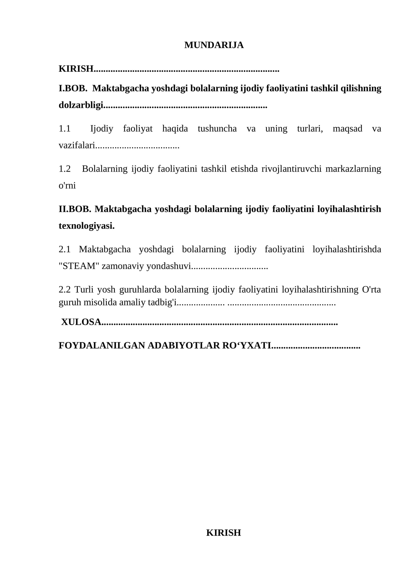 Maktabgacha boʻlgan bolalarning ijodiy faoliyatini tashkil etishning dolzarbligi