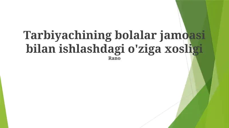 Bolalar jamoasi bilan ishlashning o'ziga xos xususiyatlari, eksperiment natijalari bo'yicha ta'lim
