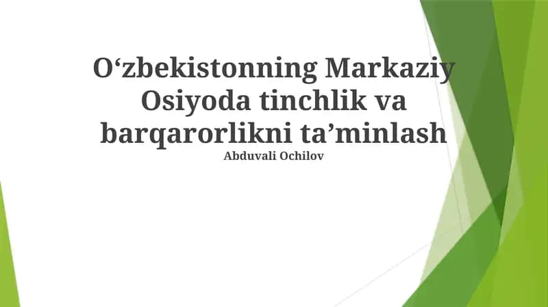 Mintaqaviy xavfsizlikka tahdidlar va suv resurslari taqsimoti haqida Reja