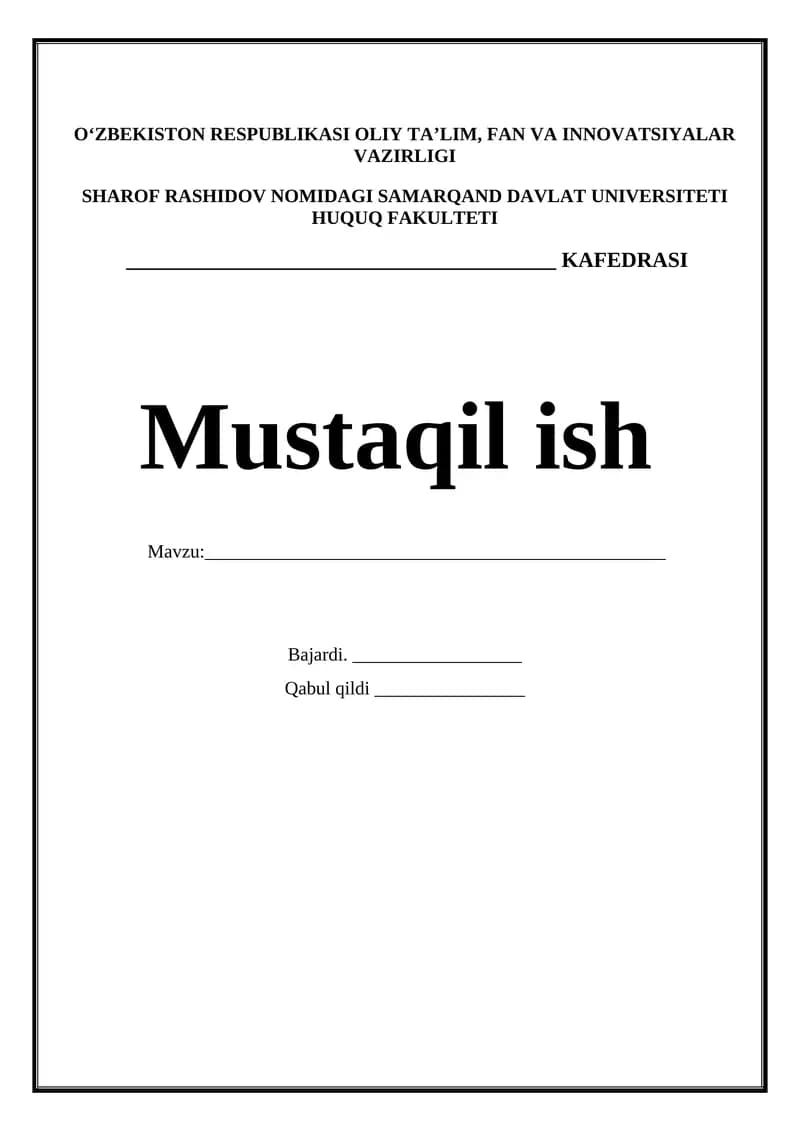 Independent work relating to the Law Faculty of Samarkand State University