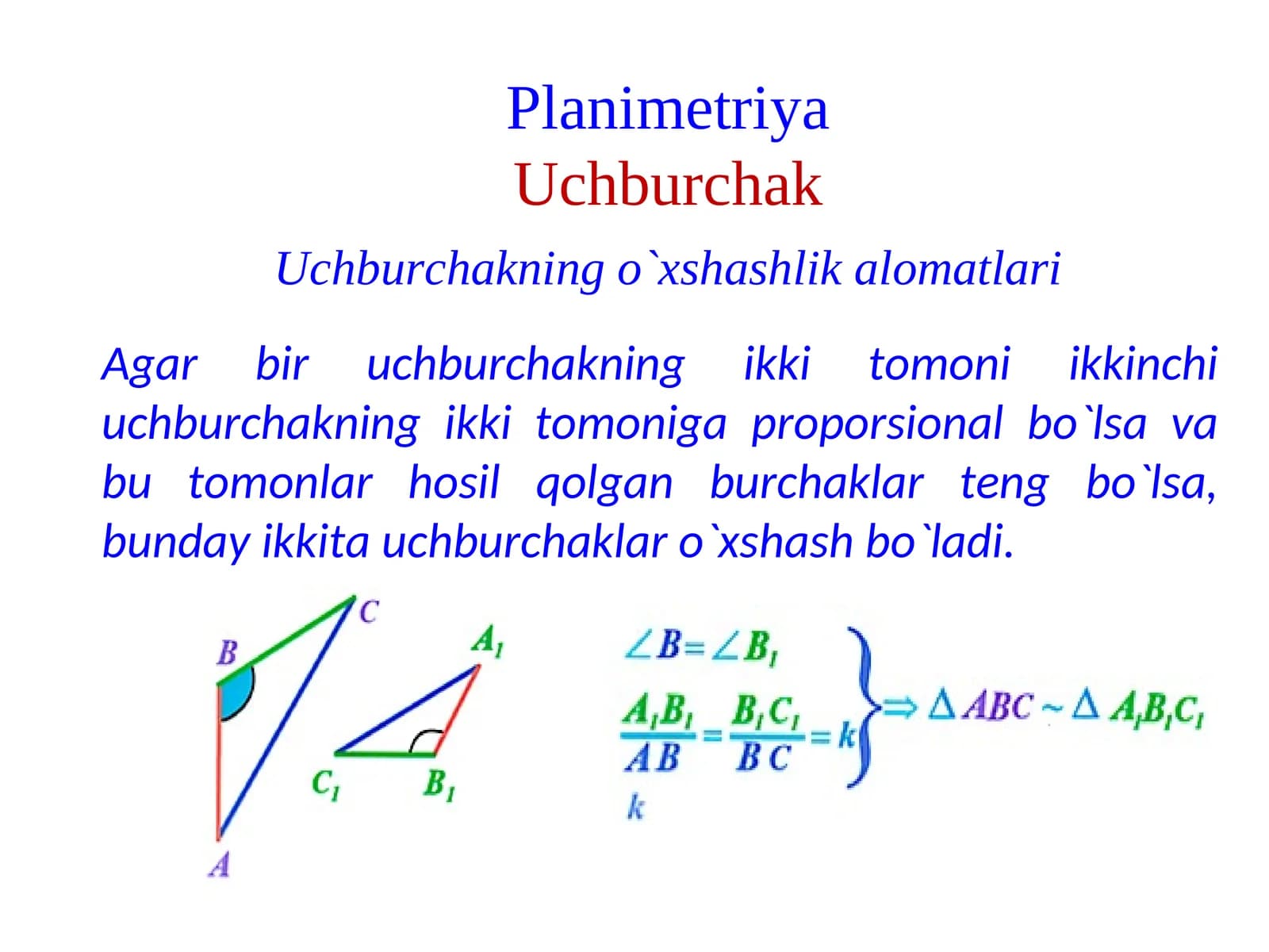 Planimetriya Uchburchak boʻyicha amallar
