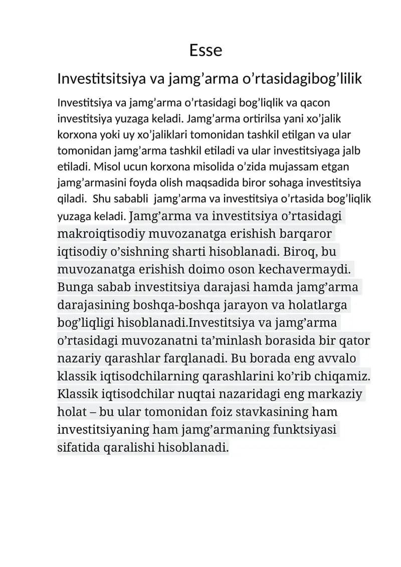jamgʻarma va investitsiyalar haqida maʼlumot