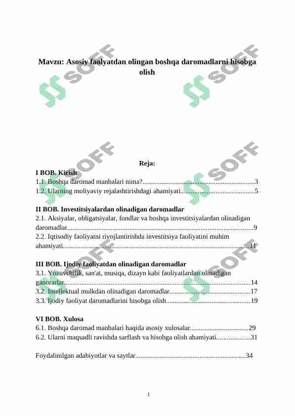 Asosiy faolyatdan olingan boshqa daromadlarni hisobga olish