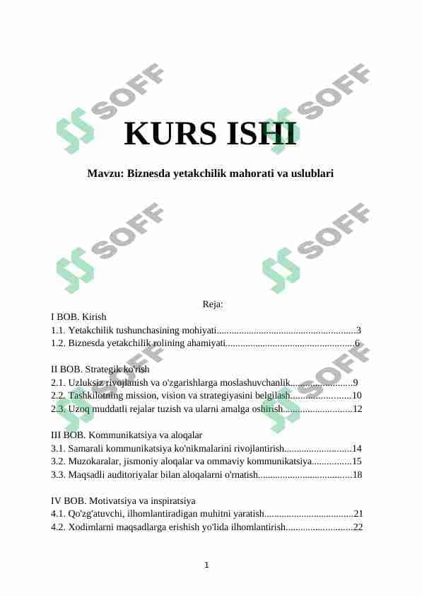 Biznesda yetakchilik mahorati va uslublari