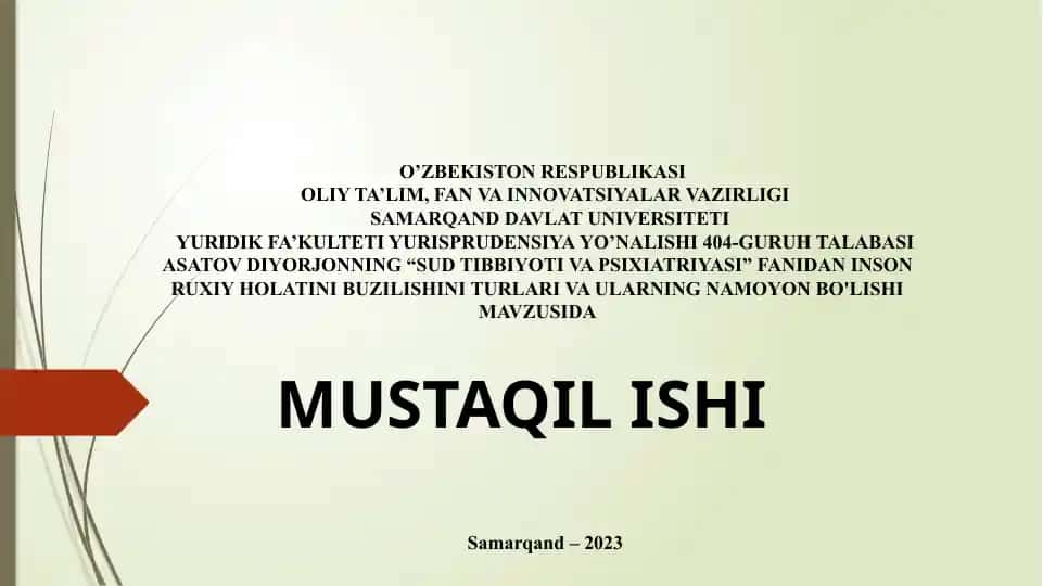 Inson ruxiy holatini buzilishini turlari va ularning namoyon bo'lishi