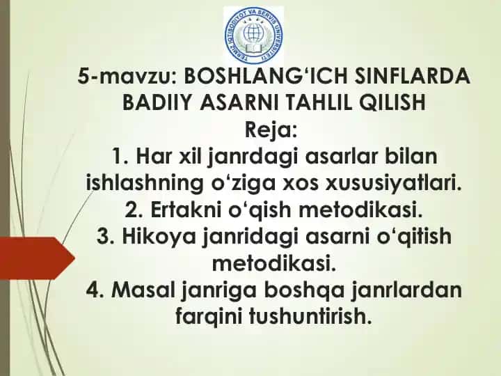 Badiiy asarlar ta'lim metodikasi