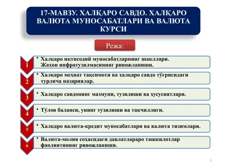 Халқаро иқтисодий муносабатларнинг шакллари.Жаҳон инфратузилмасининг ривожланиши.