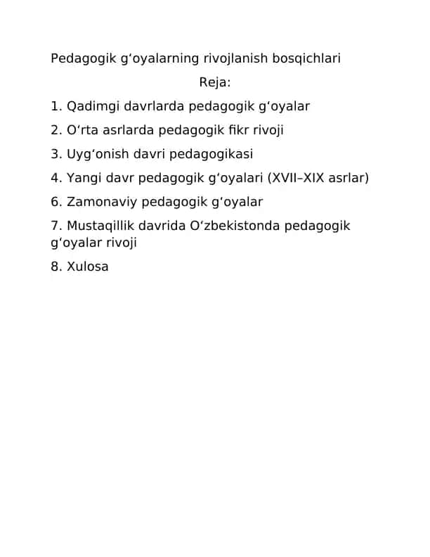 Pedagogik gʻoyalarning rivojlanish bosqichlari