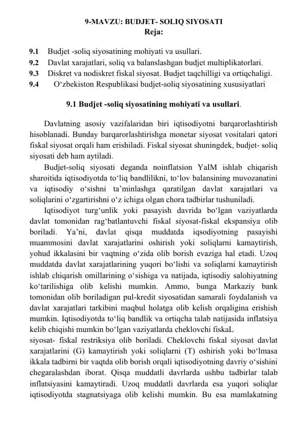 Budjet- Soliq Siyosati