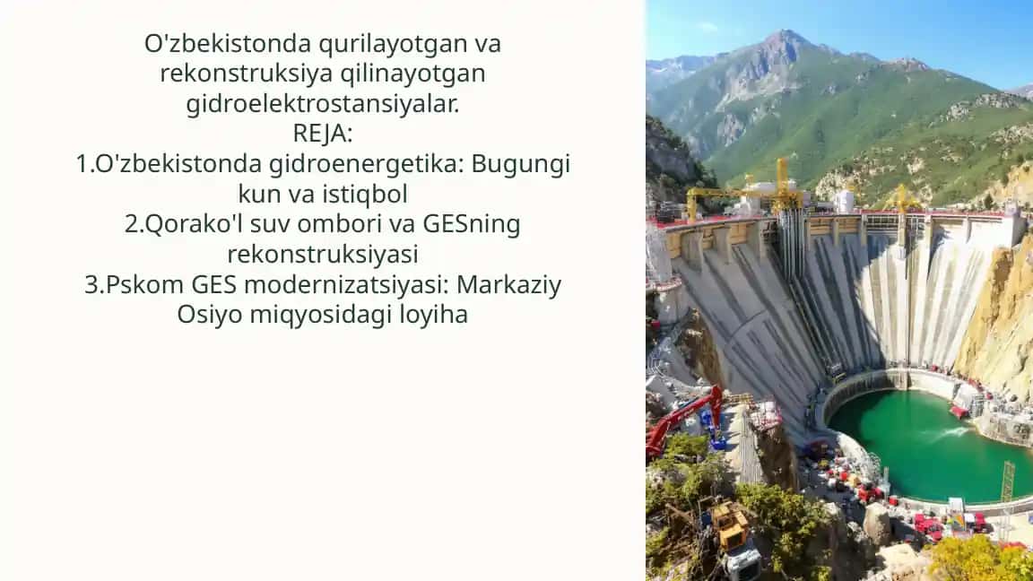 O'zbekistonda gidroenergetika: Bugungi kun va istiqbol