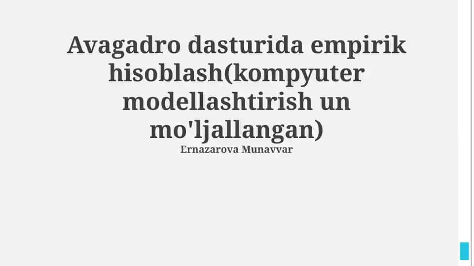 Avogadro dasturida empirik hisob-kitoblar