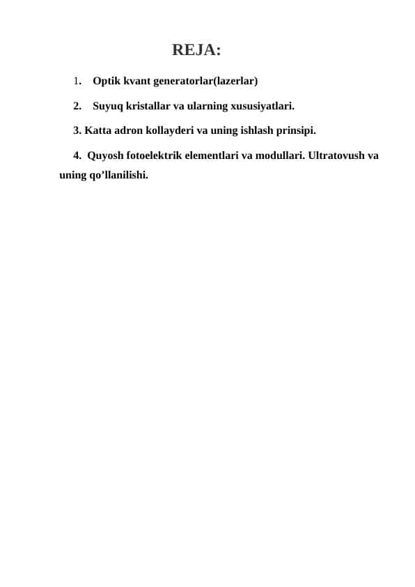 Optik kvant generatorlar va texnologiyalar