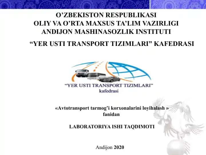 Avtomobillar, traktorlar konstruksiyasi, ularning elektr va elektron jihozlari fanidan amaliy mashg'ulotlarini bajarish bo'yicha uslubiy ko'rsatma