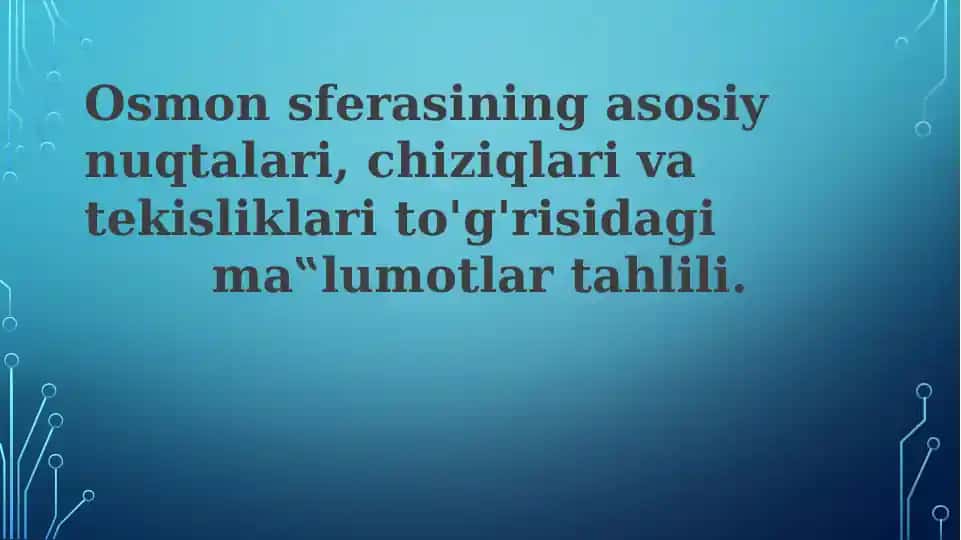 Asosiy nuqtalar, chiziqlar va tekisliklar tahlili
