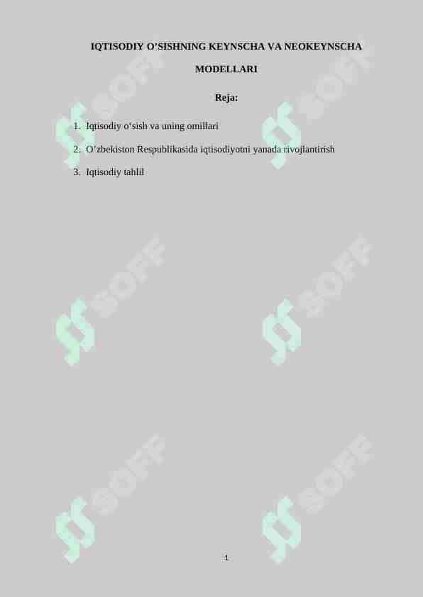 IQTISODIY O’SISHNING KEYNSCHA VA NEOKEYNSCHA MODELLARI