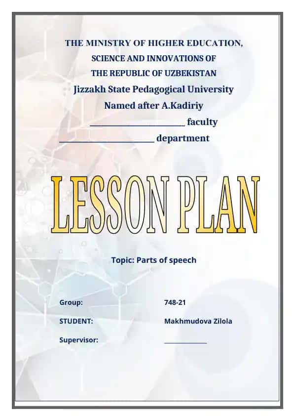 Lesson Plan on Parts of Speech