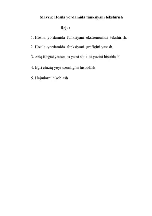 Hosila yordamida funksiyani tekshirish