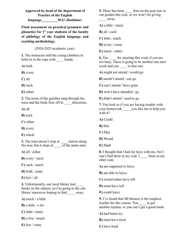 Practical Grammar and Phonetics Assessment